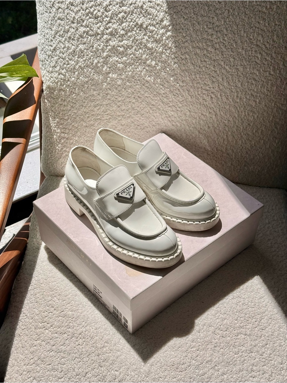 PRADA Chunky White Monolith Triangle Leather Loafers 37 EU 7 US - Picture 3 of 14